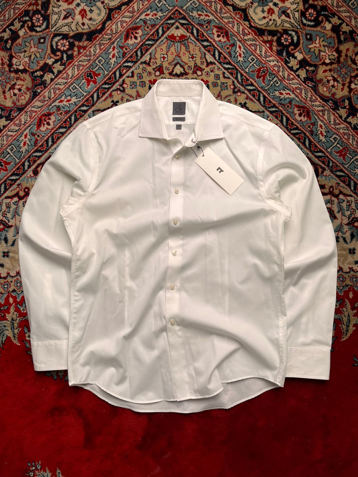 Calvin Klein White Slim Fit Micro-Texture Dress Shirt
