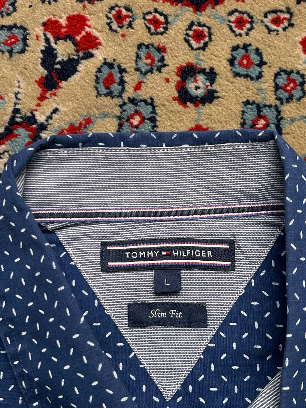 TOMMY HILFIGER Slim Fit Blue Geometric Button Down Shirt