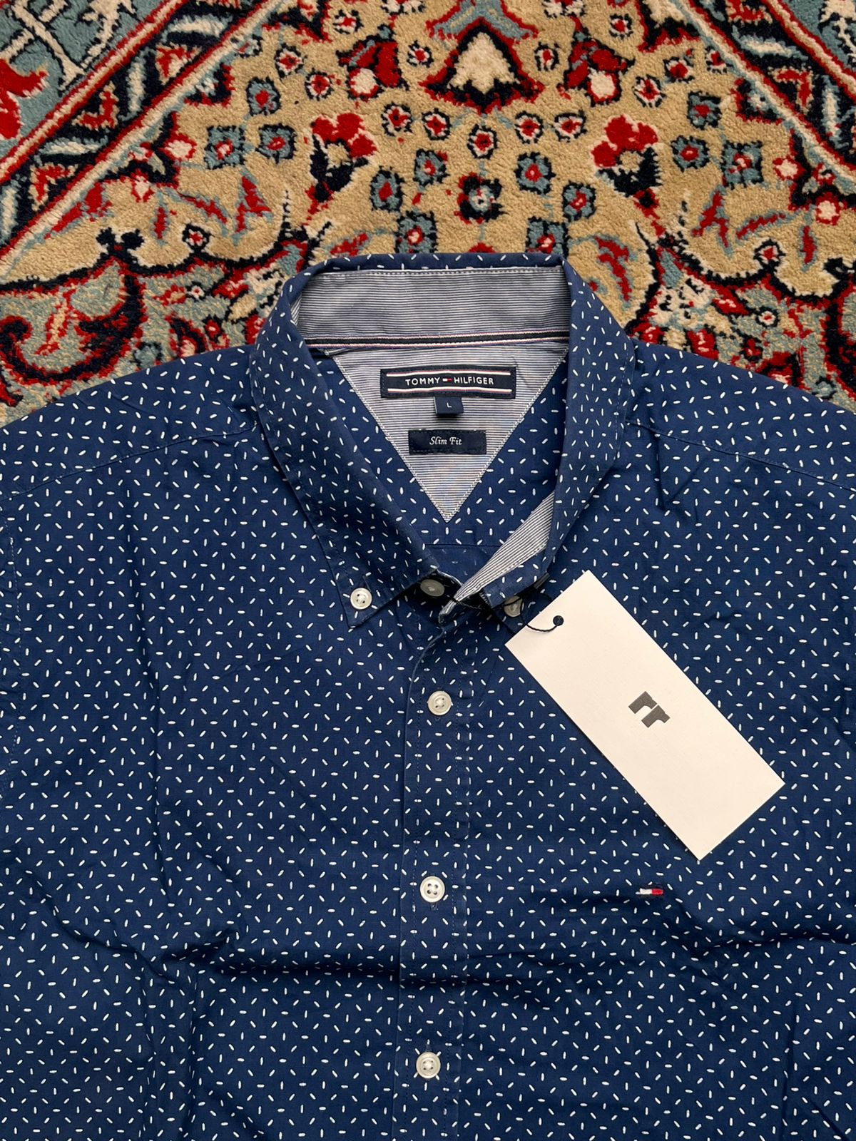 TOMMY HILFIGER Slim Fit Blue Geometric Button Down Shirt