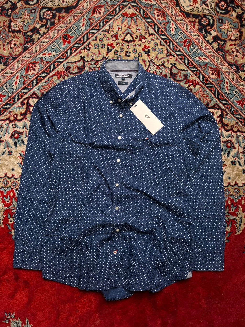 TOMMY HILFIGER Slim Fit Blue Geometric Button Down Shirt