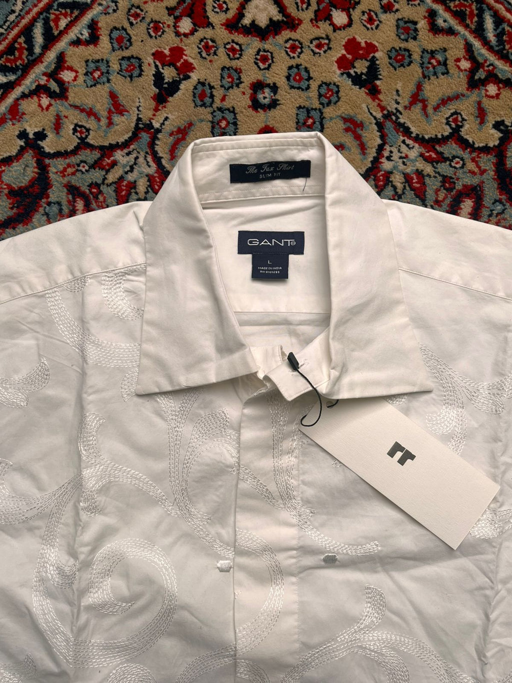 GANT The Tux Shirt Slim Fit White Embroidered Formal Button Down