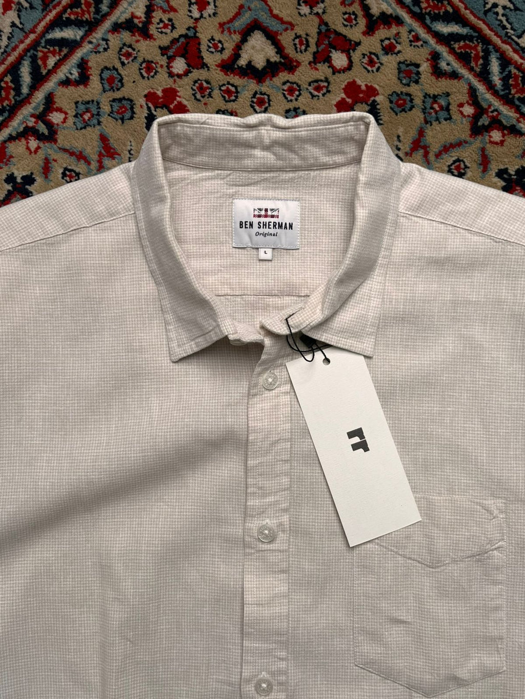 BEN SHERMAN Linen/Cotton Blend Micro Check Button Down Shirt