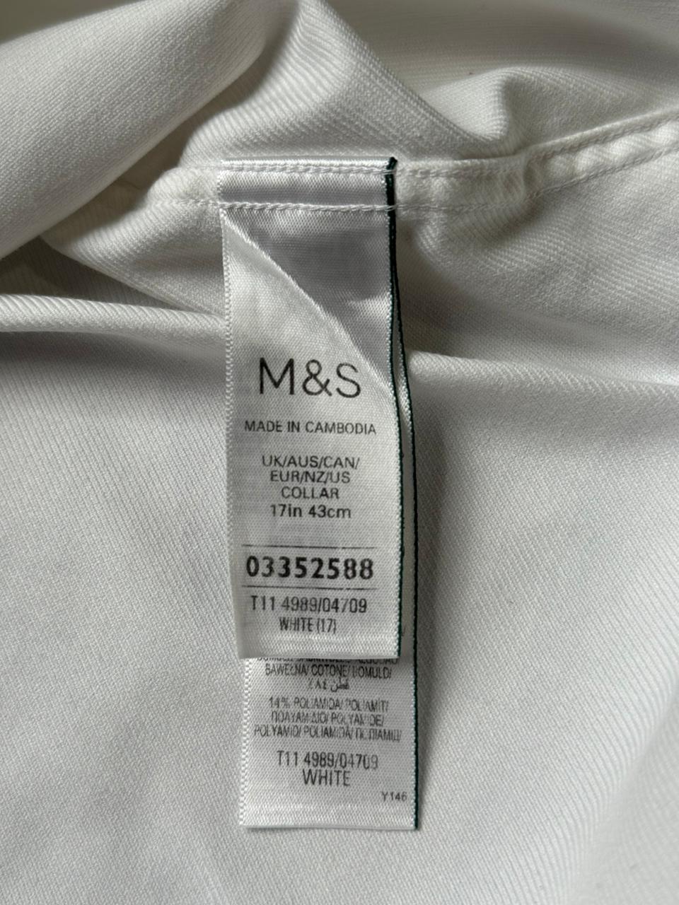 M&S SARTORIAL Regular Fit White Button Down FORMAL Shirt