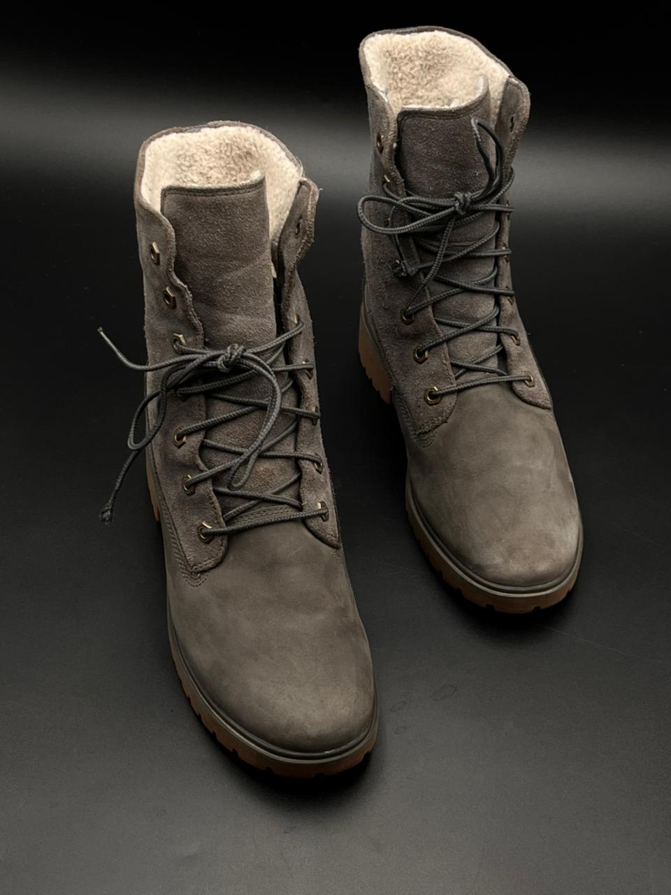 Timberland Grey Suede Lace Up Fleece Boots - 39.5