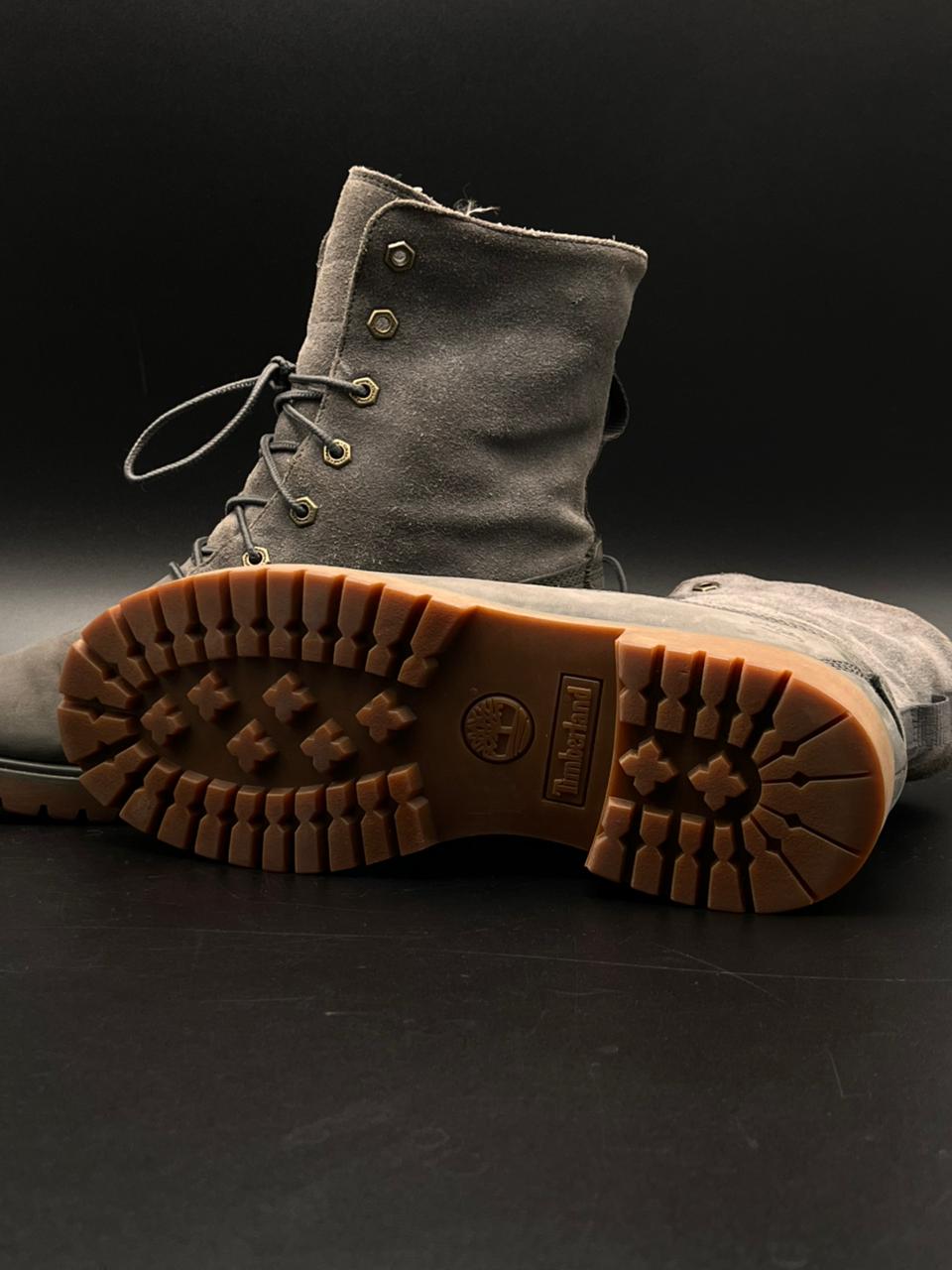 Timberland Grey Suede Lace Up Fleece Boots - 39.5