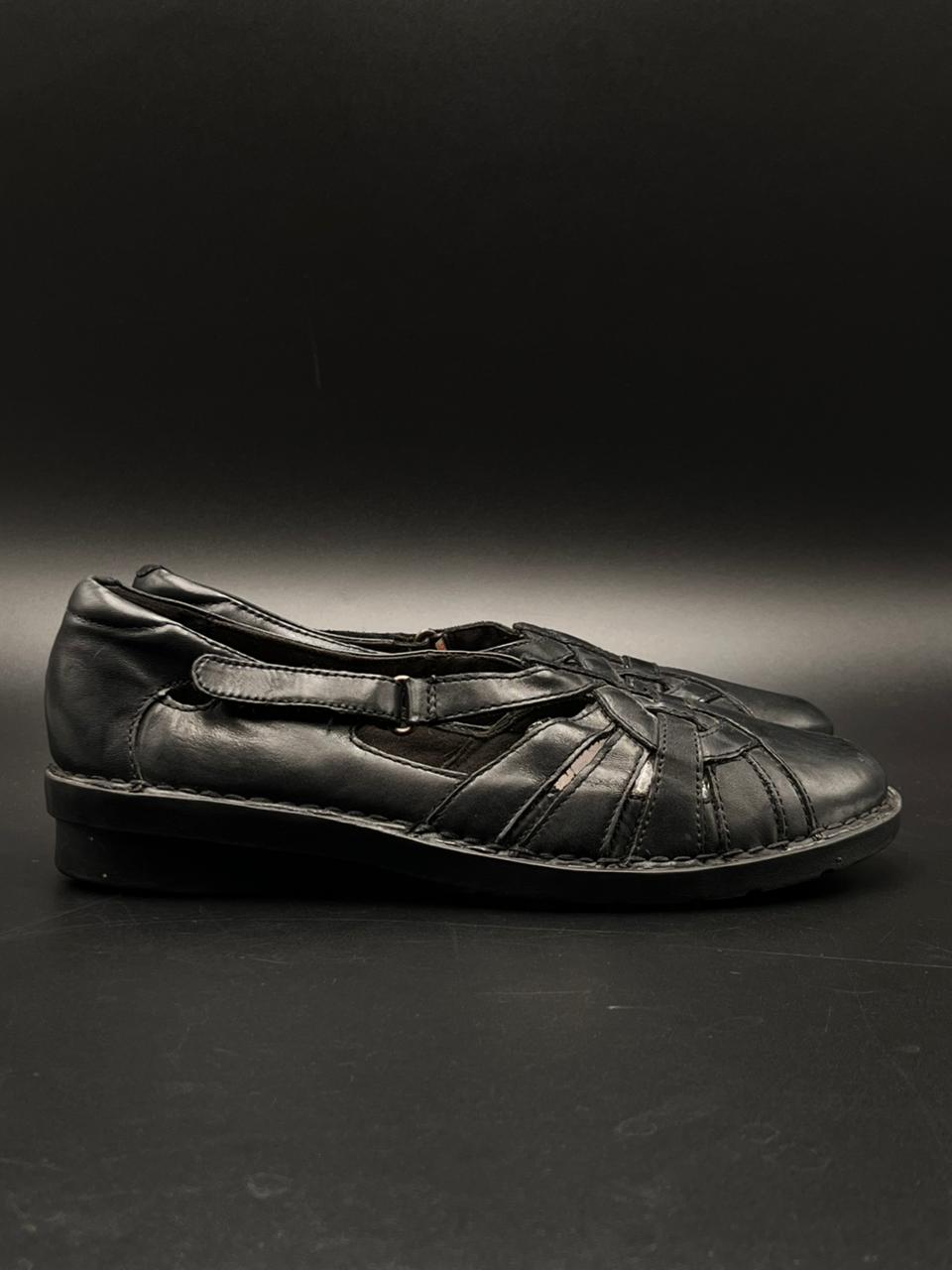 Clarks Black Leather Strappy Comfort Flats