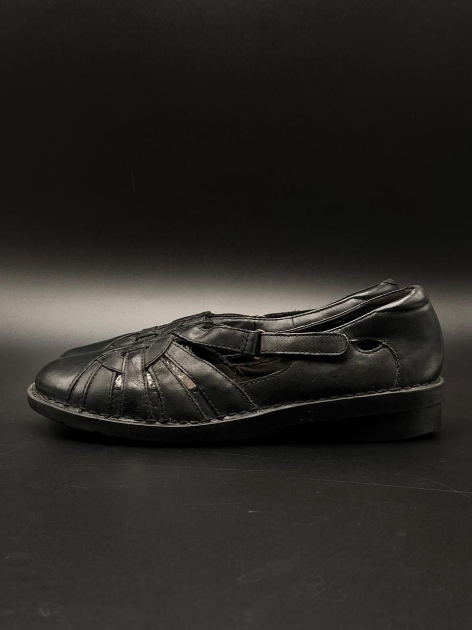 Clarks Black Leather Strappy Comfort Flats