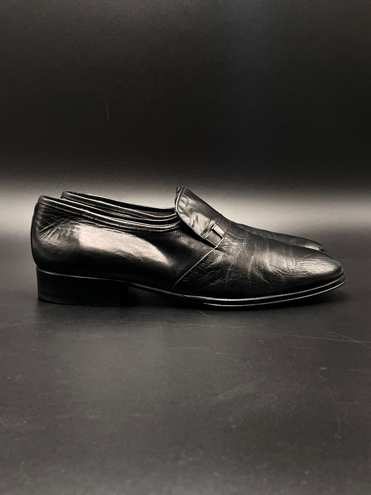Emilio Pucci Vintage Black Wide Toe Leather Loafers