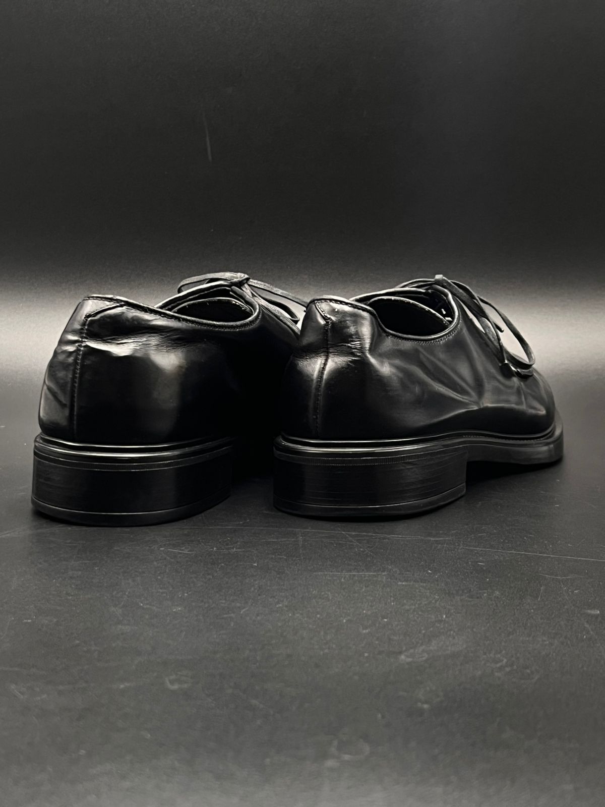 PRADA Milano England Made Black Leather Derby Shoes