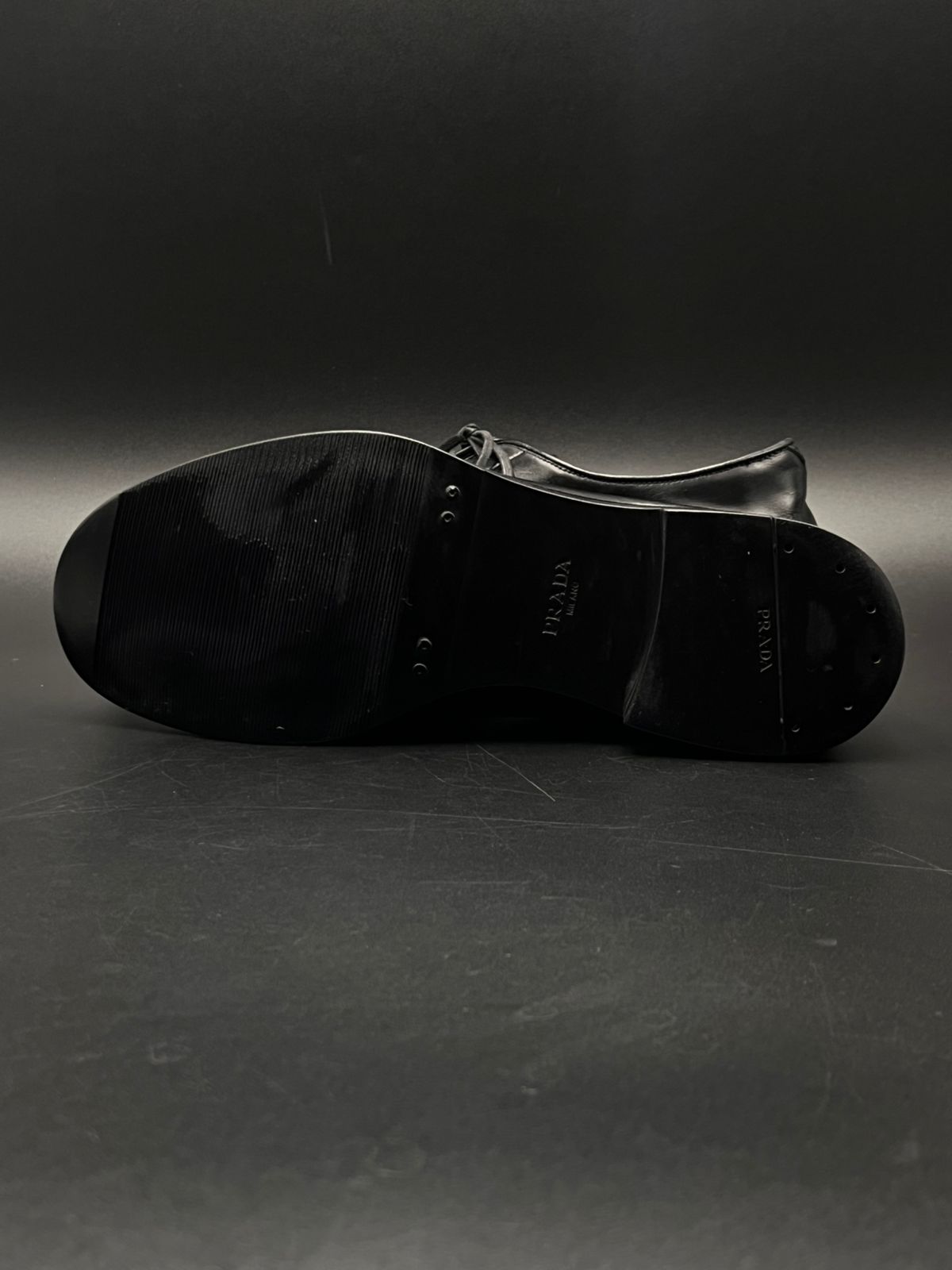 PRADA Milano England Made Black Leather Derby Shoes