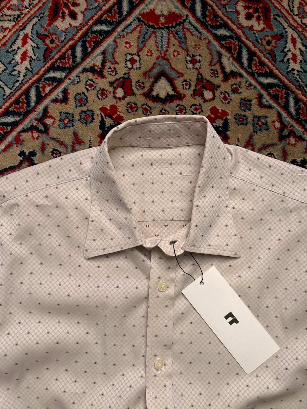 Beige Geometric Patterned Button Down Shirt