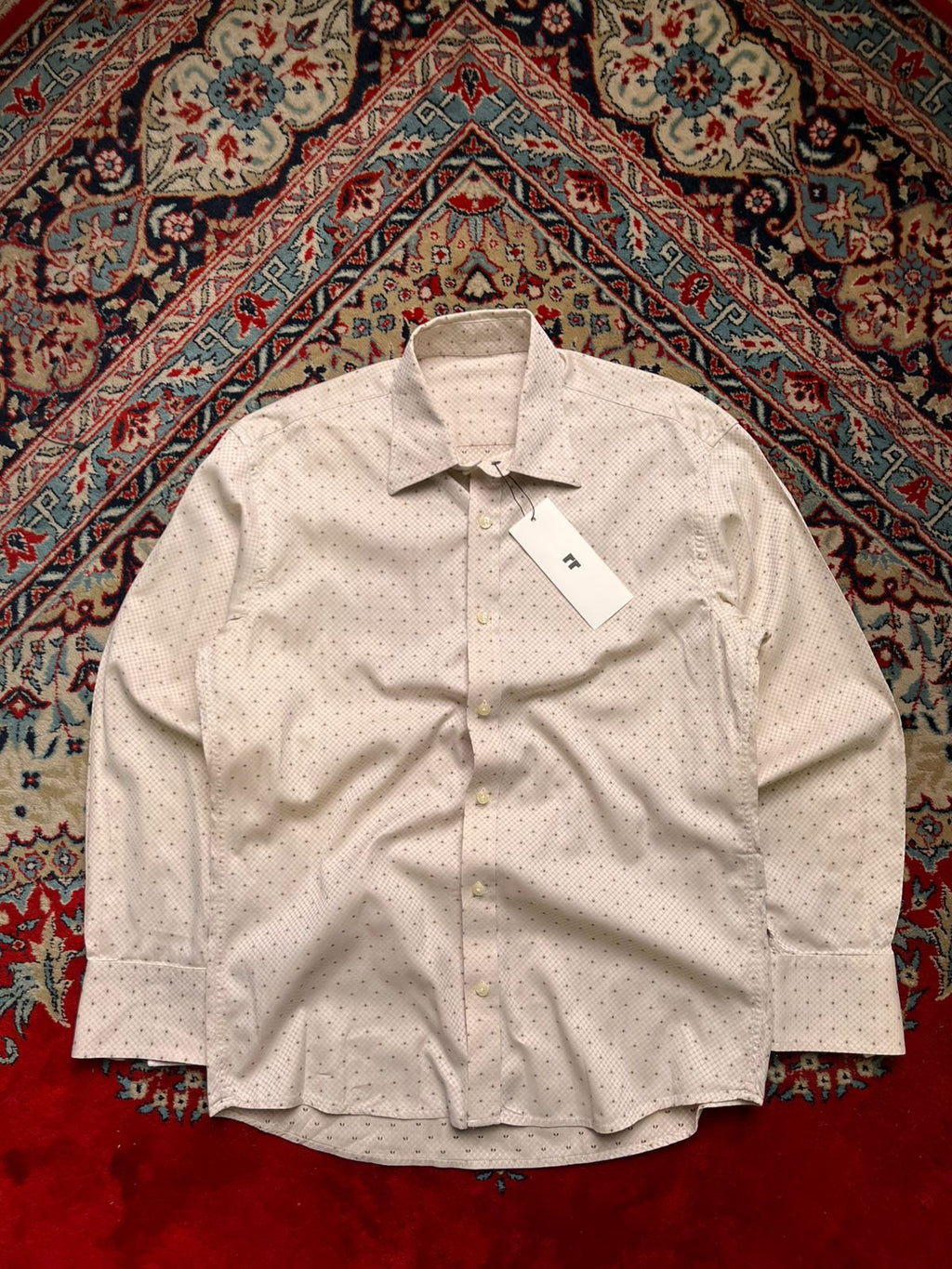 Beige Geometric Patterned Button Down Shirt
