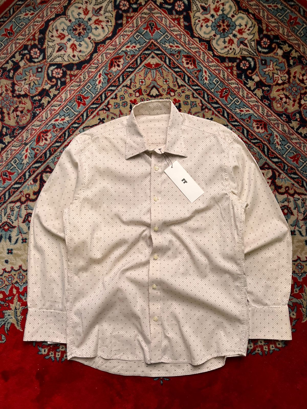 Beige Geometric Patterned Button Down Shirt