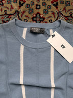Primark Light Blue White Vertical Stripe Knit Texture TEE