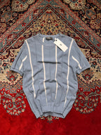 Primark Light Blue White Vertical Stripe Knit Texture TEE