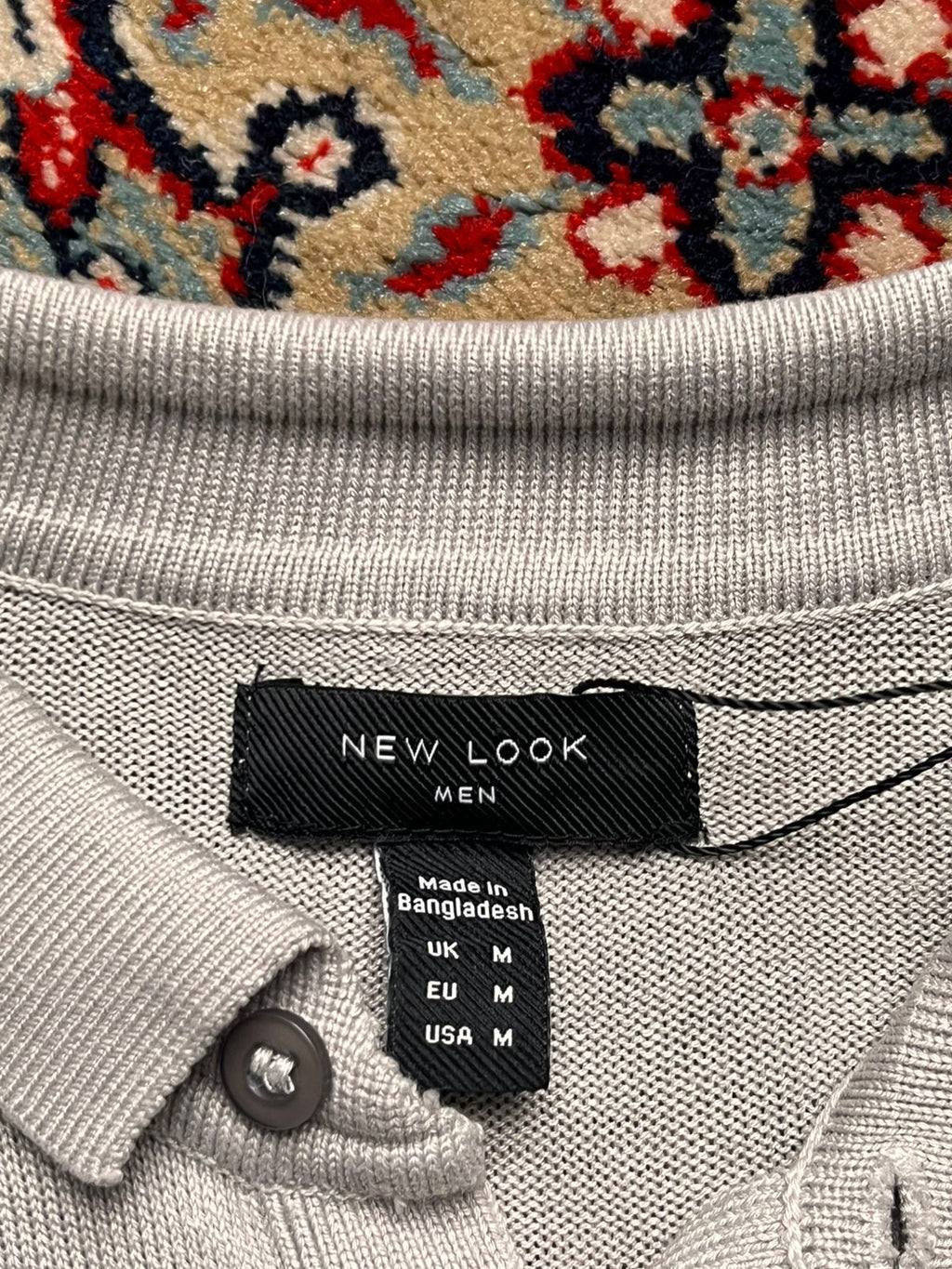 New Look Gray Cable Knit Polo Tee