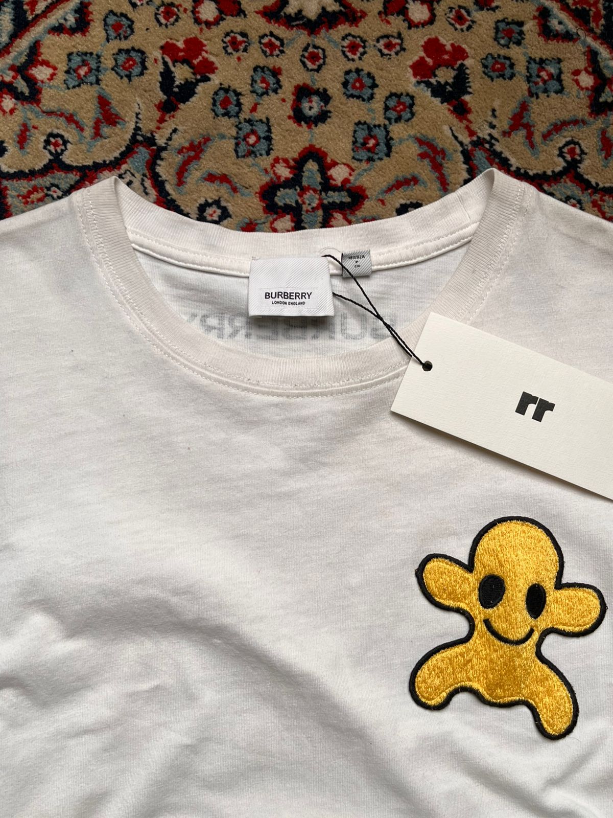 Burberry White Cotton Smiley Face Embroidered Tee
