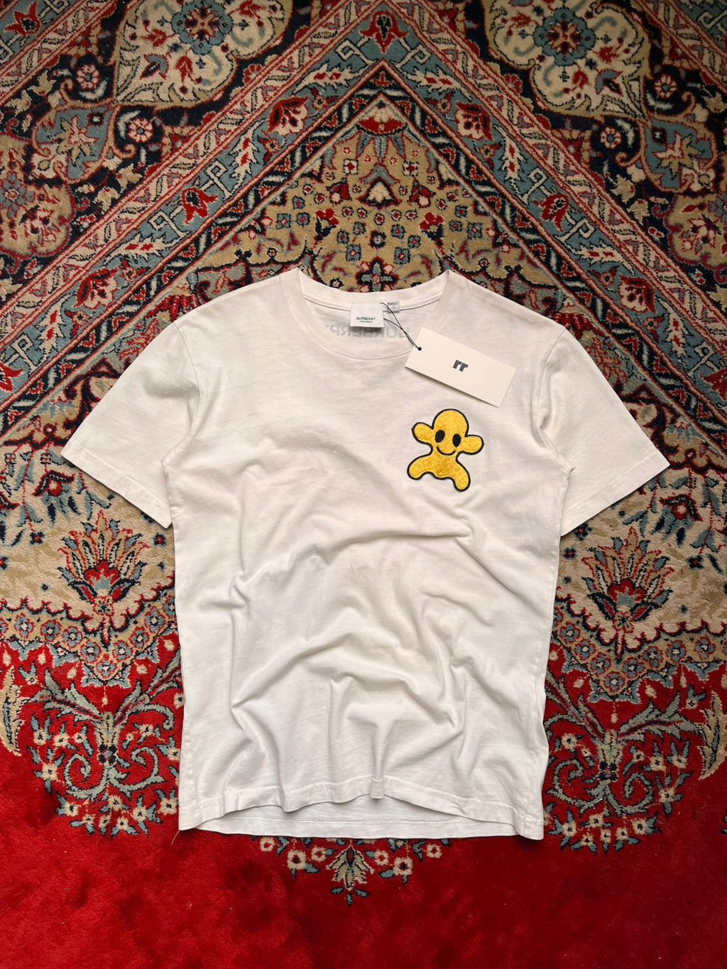 Burberry White Cotton Smiley Face Embroidered Tee
