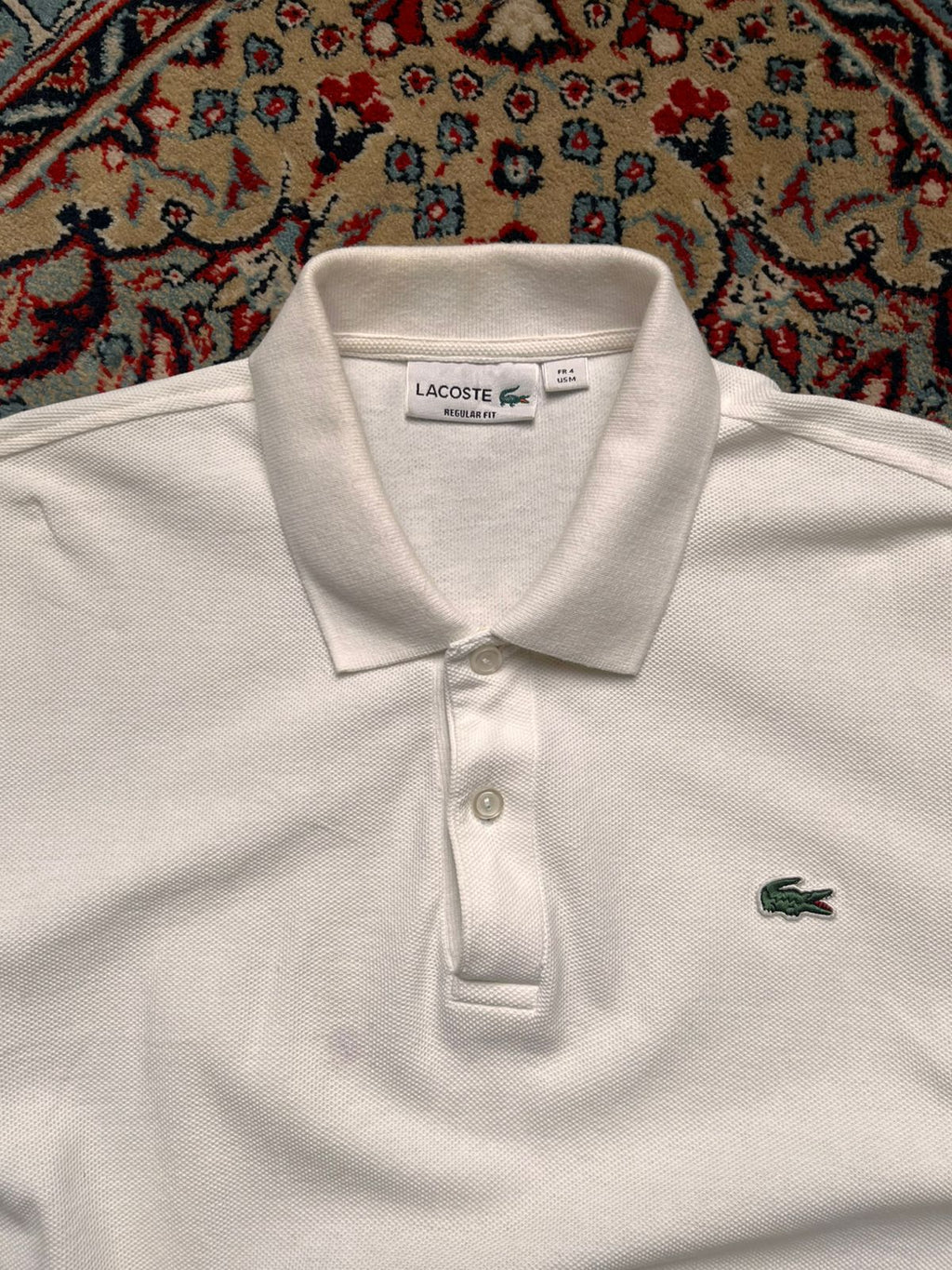 Lacoste Regular Fit White Polo with Striped Cuffs TEE