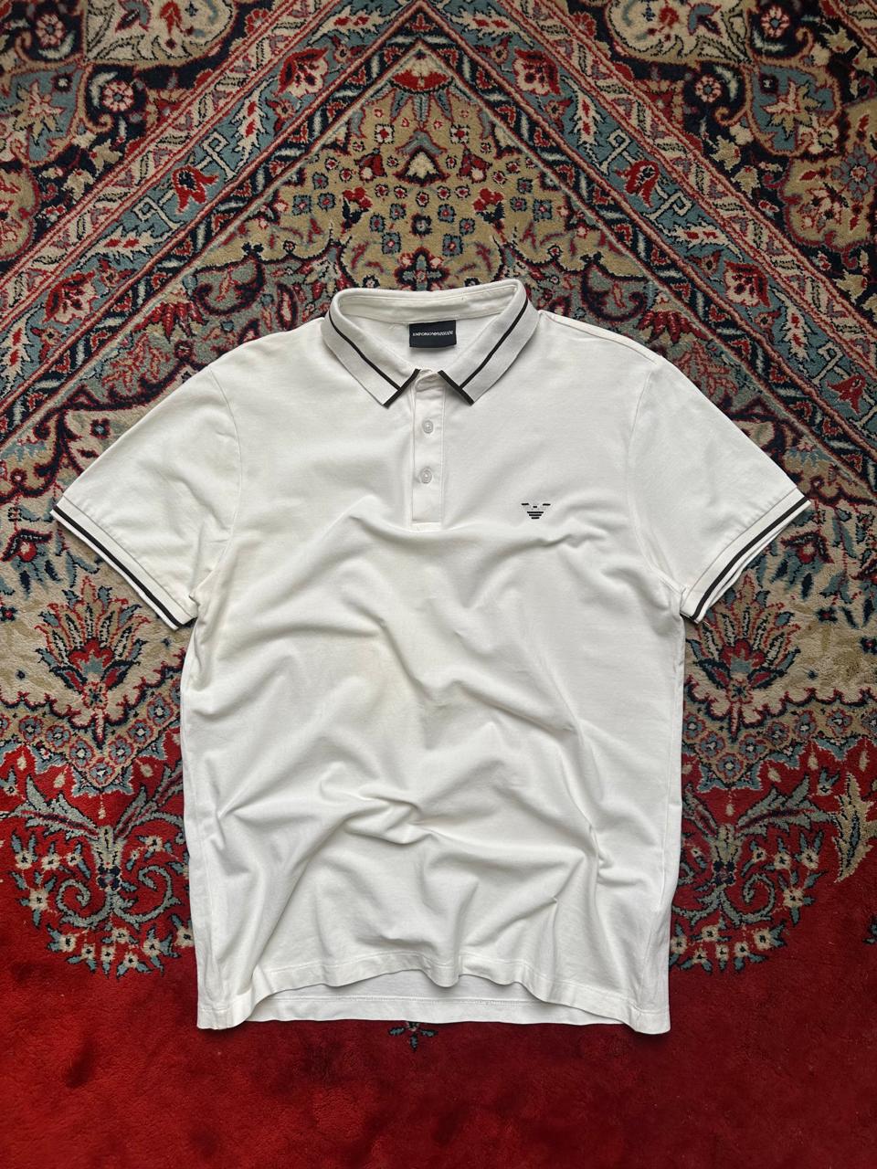 Emporio Armani White Trim Logo Embroidery Polo Tee