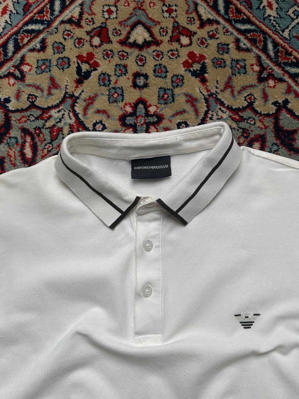 Emporio Armani White Trim Logo Embroidery Polo Tee