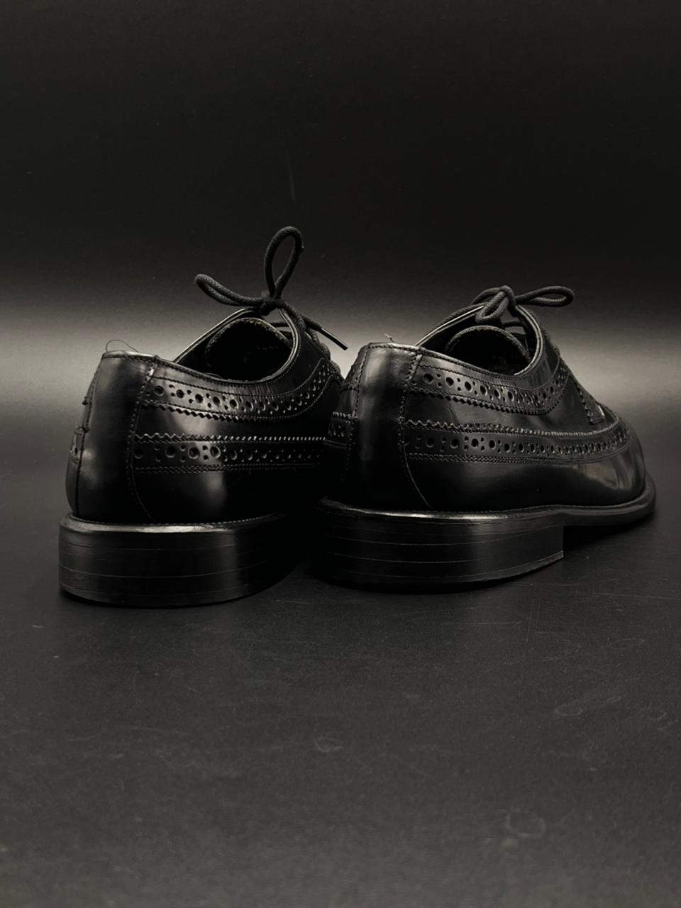 SANDERS & BROS Black Leather Wingtip Brogues Made in England