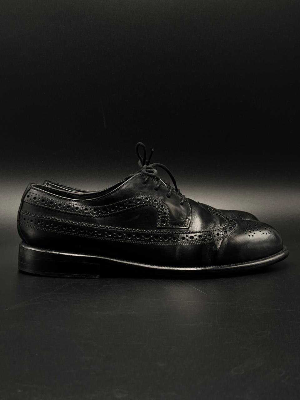 SANDERS & BROS Black Leather Wingtip Brogues Made in England