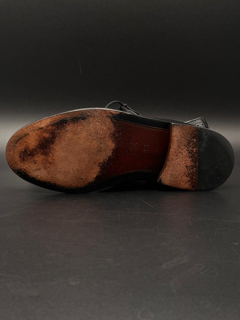 SANDERS & BROS Black Leather Wingtip Brogues Made in England