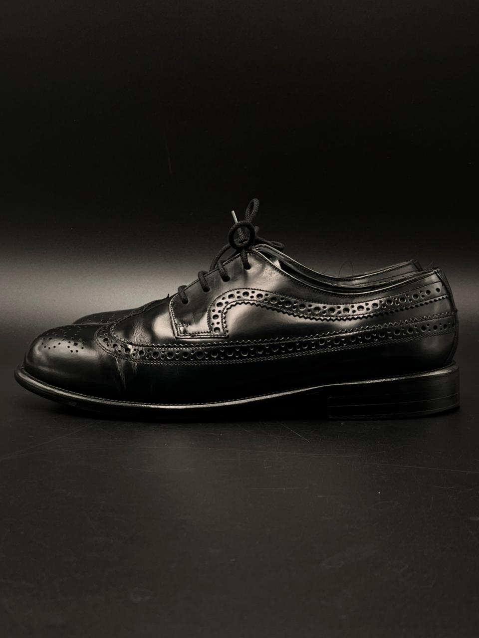 SANDERS & BROS Black Leather Wingtip Brogues Made in England