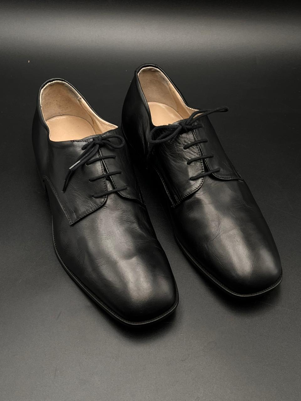 CONTRATTO 91 Black Leather Derby Shoes Square Toe Made in Italy