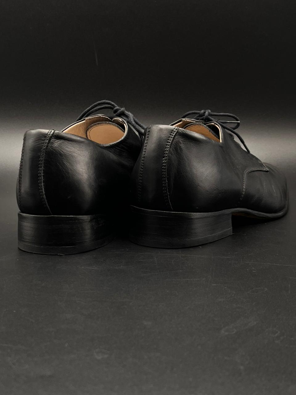 CONTRATTO 91 Black Leather Derby Shoes Square Toe Made in Italy