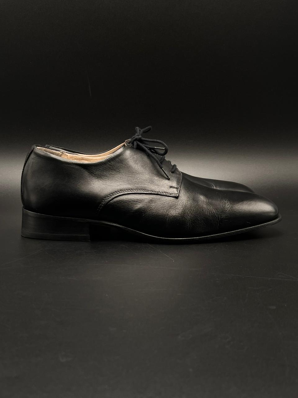 CONTRATTO 91 Black Leather Derby Shoes Square Toe Made in Italy