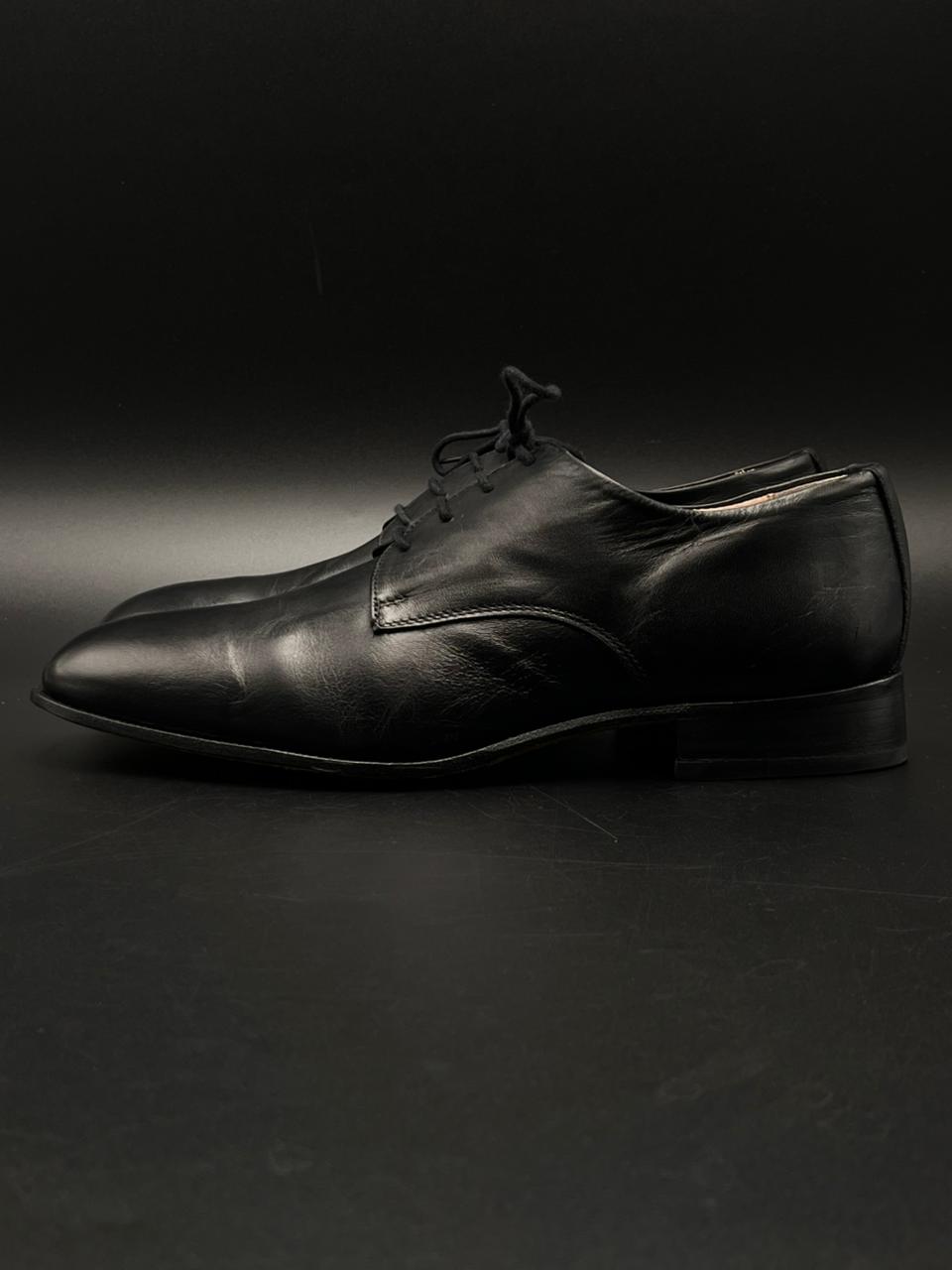 CONTRATTO 91 Black Leather Derby Shoes Square Toe Made in Italy