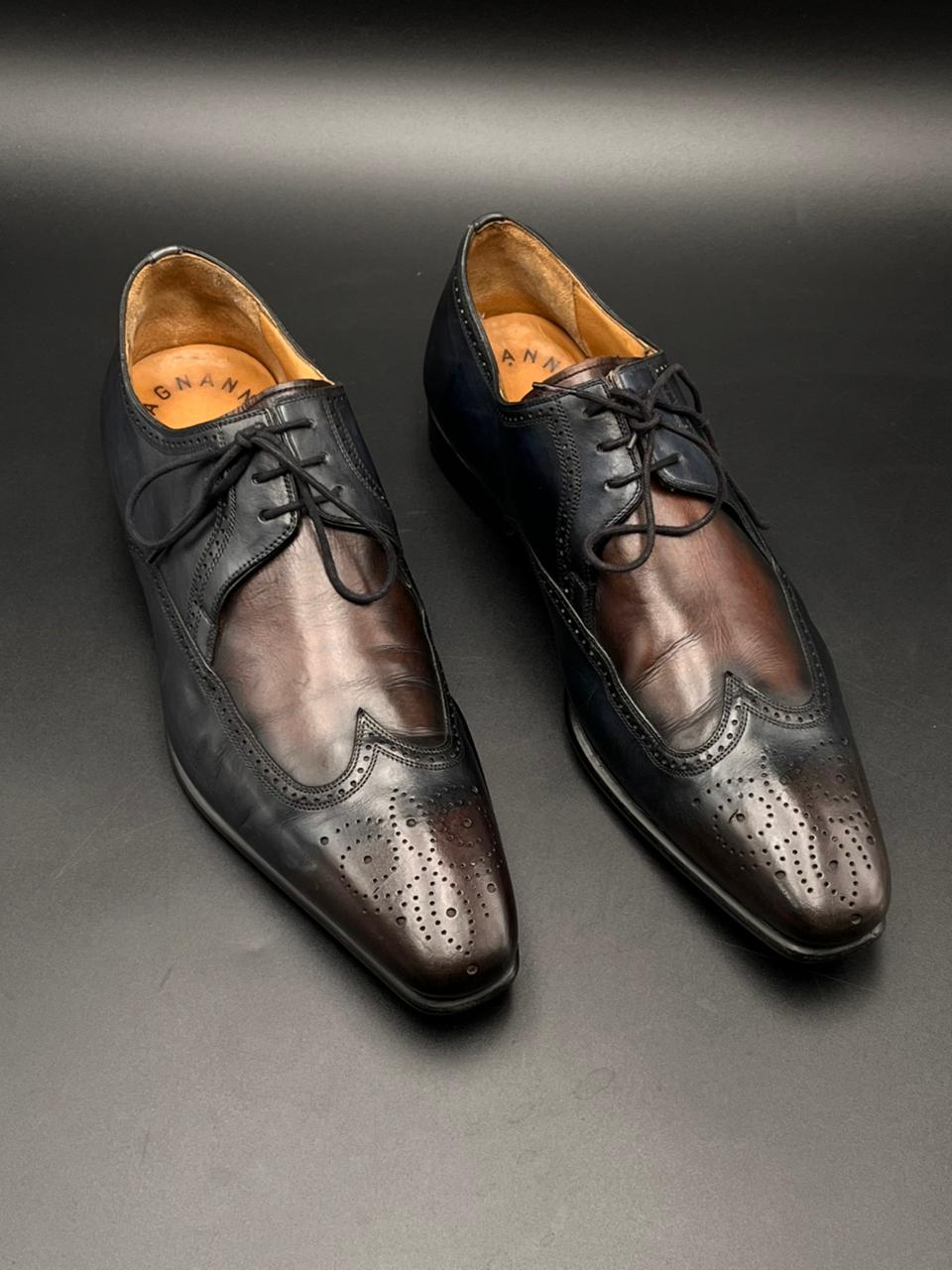 MAGNANNI Two-Tone Wingtip Oxford Brogues Blue Brown Made in Spain