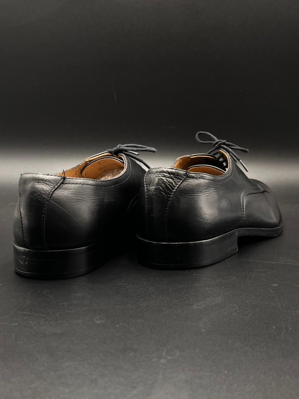 HUGO BOSS Black Leather Derby Shoes Plain Toe Made in Italy