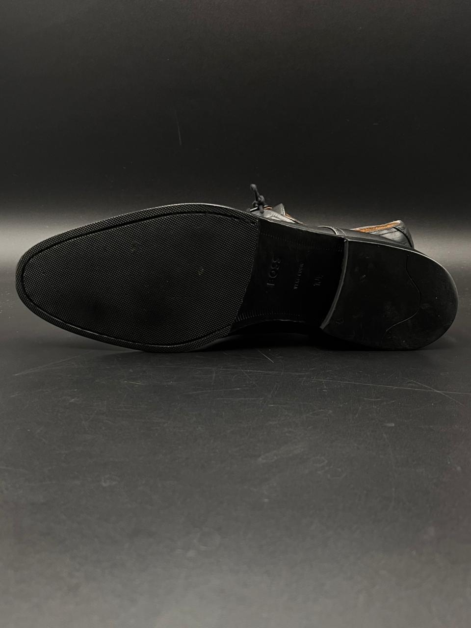 HUGO BOSS Black Leather Derby Shoes Plain Toe Made in Italy