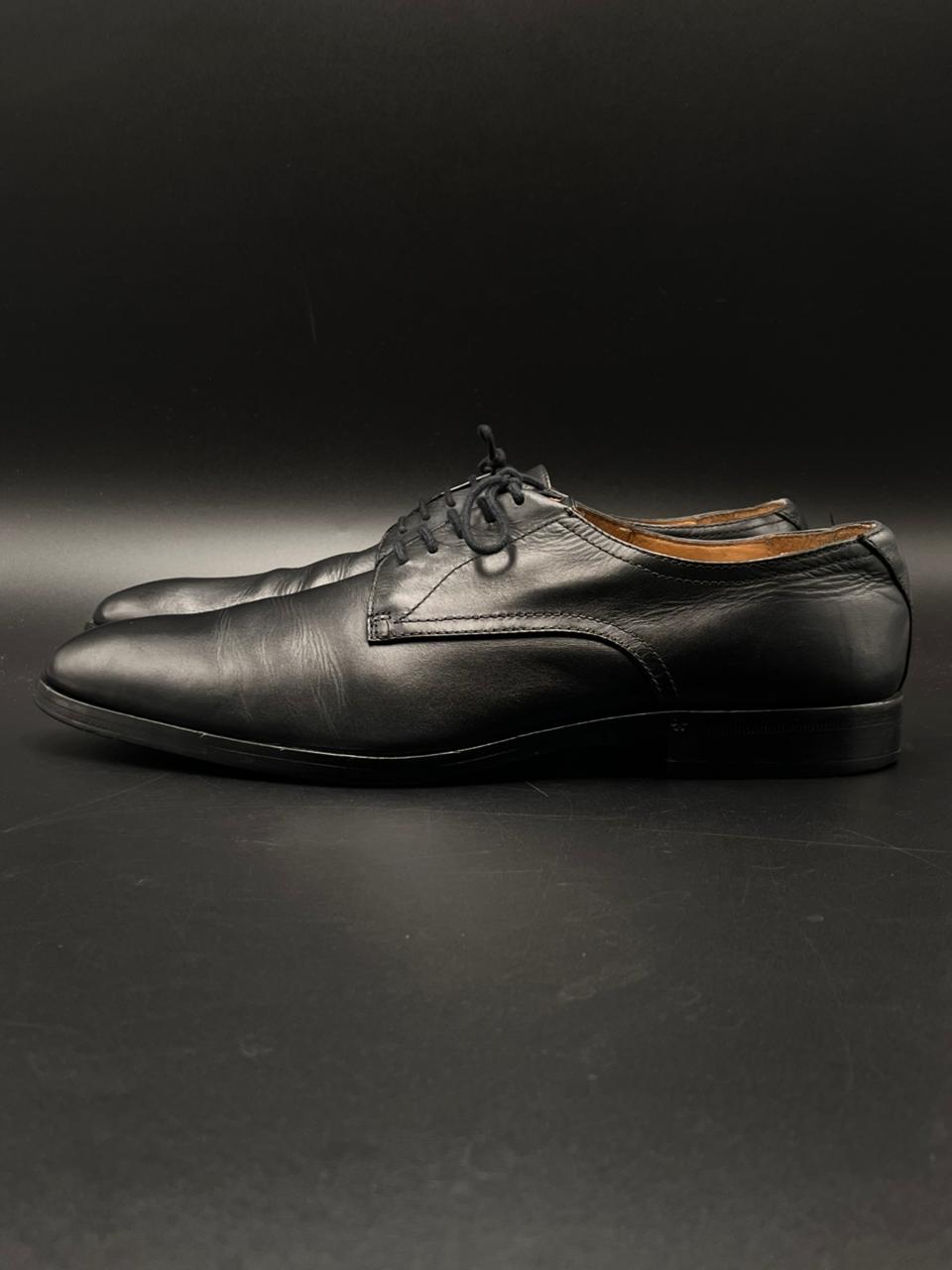 HUGO BOSS Black Leather Derby Shoes Plain Toe Made in Italy