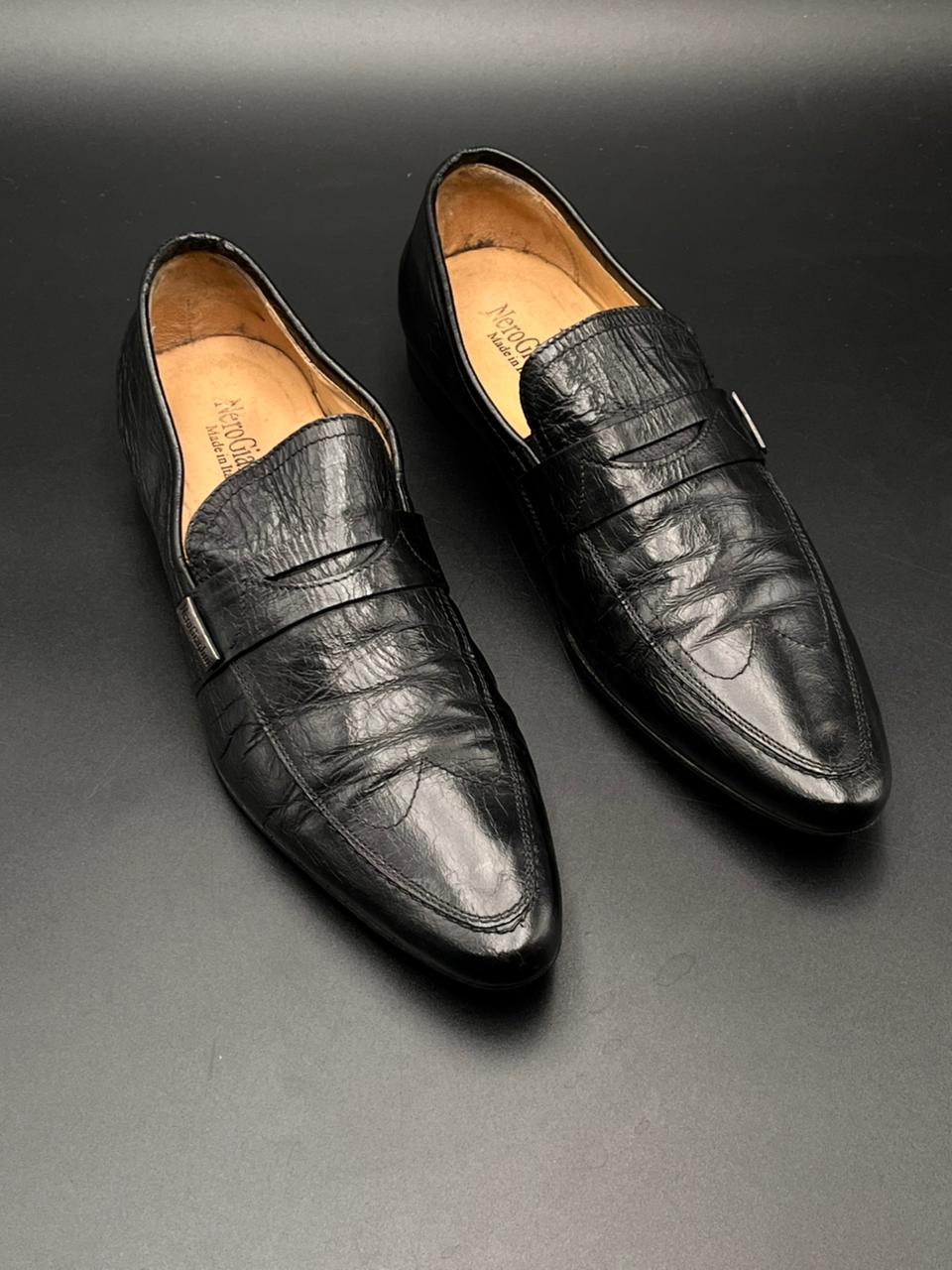 NEROGIARDINI Black Leather Penny Loafers Made in Italy