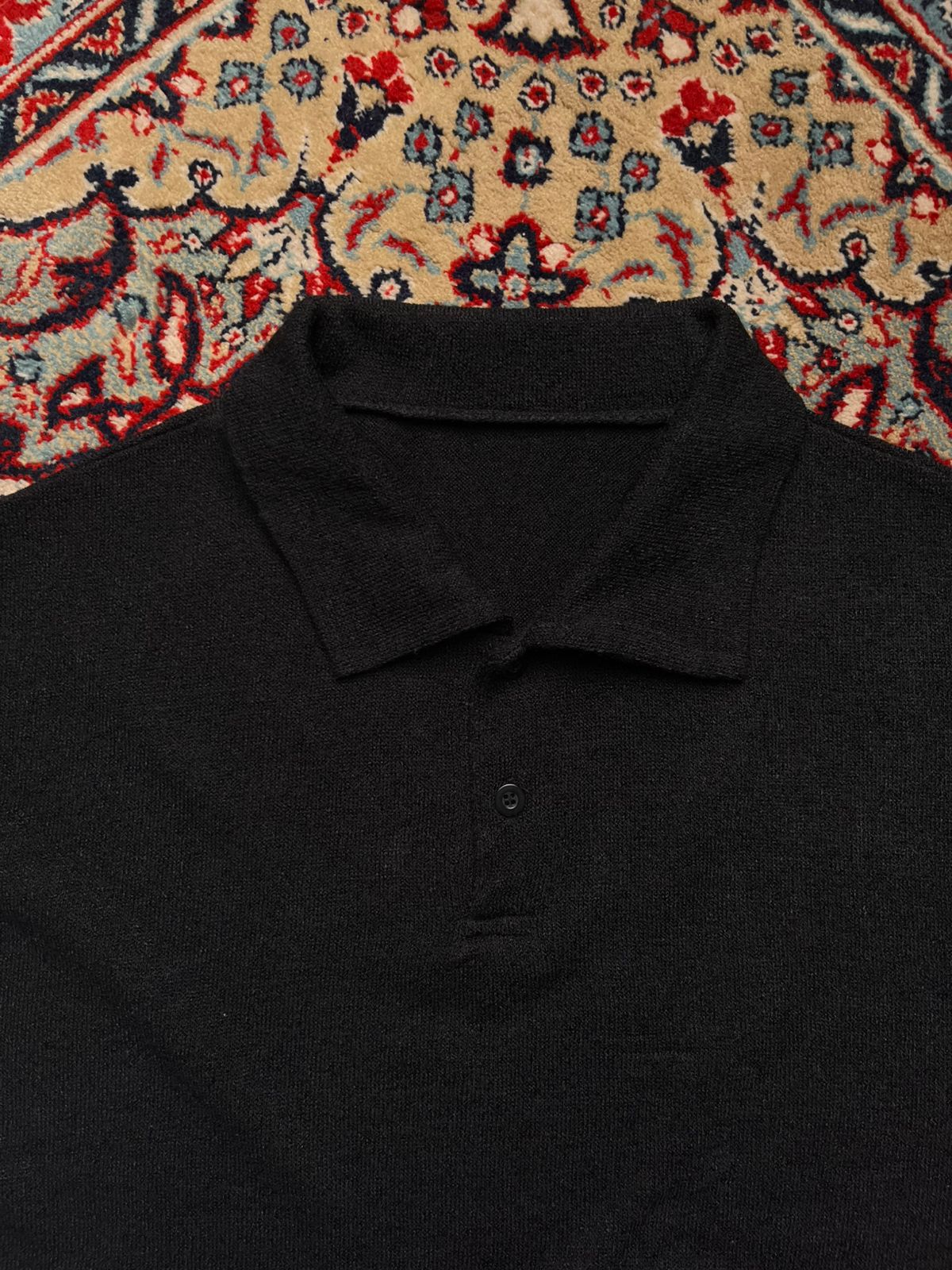 ASNOFIT Black Knitted Polo Relaxed Boxy Fit TEE