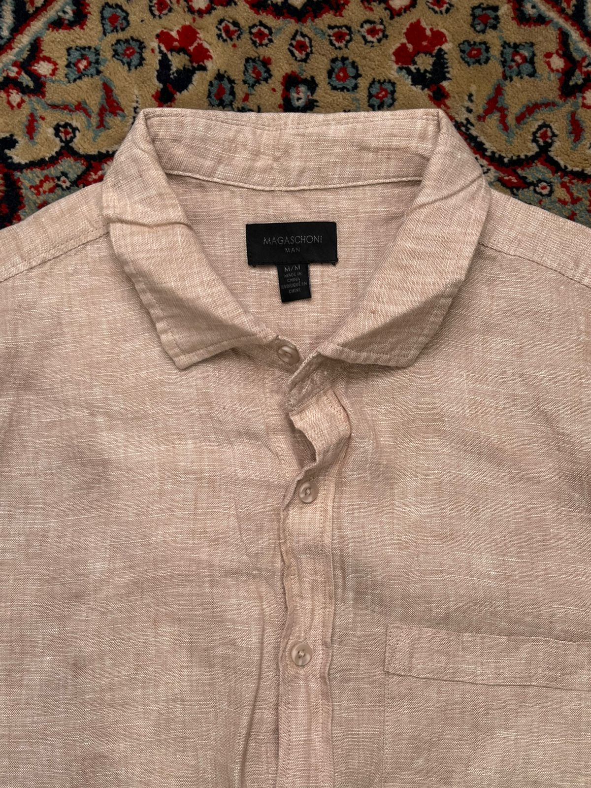 Magaschoni Linen Tan Beige BUTTON DOWN SHIRT