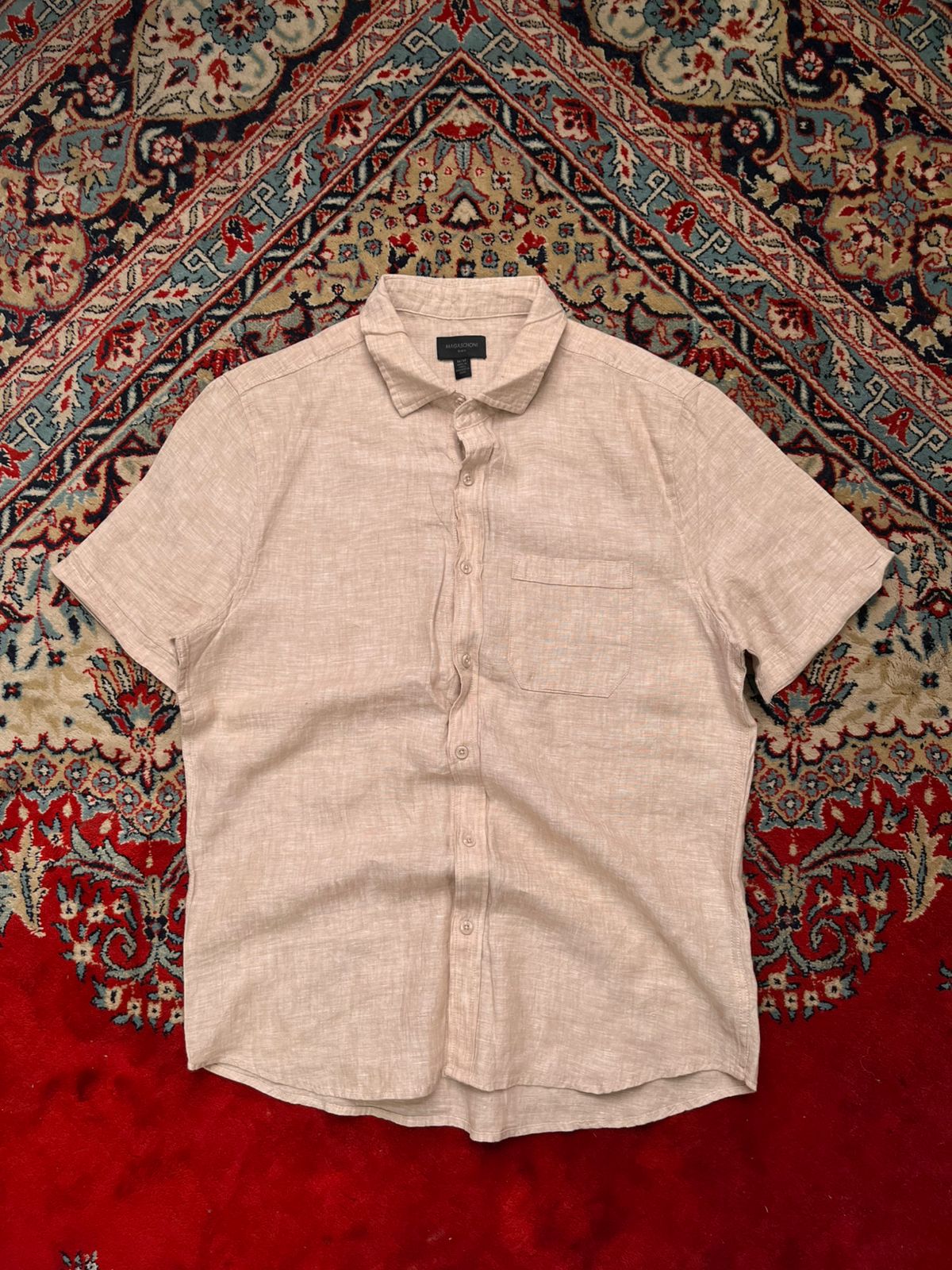 Magaschoni Linen Tan Beige BUTTON DOWN SHIRT
