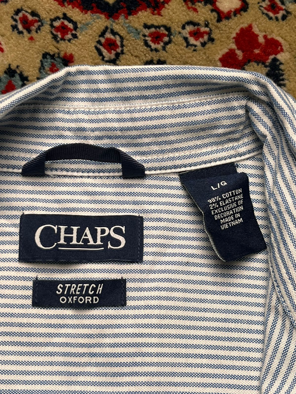 CHAPS by RL Blue White Striped Oxford BUTTON DOWN SHIRT