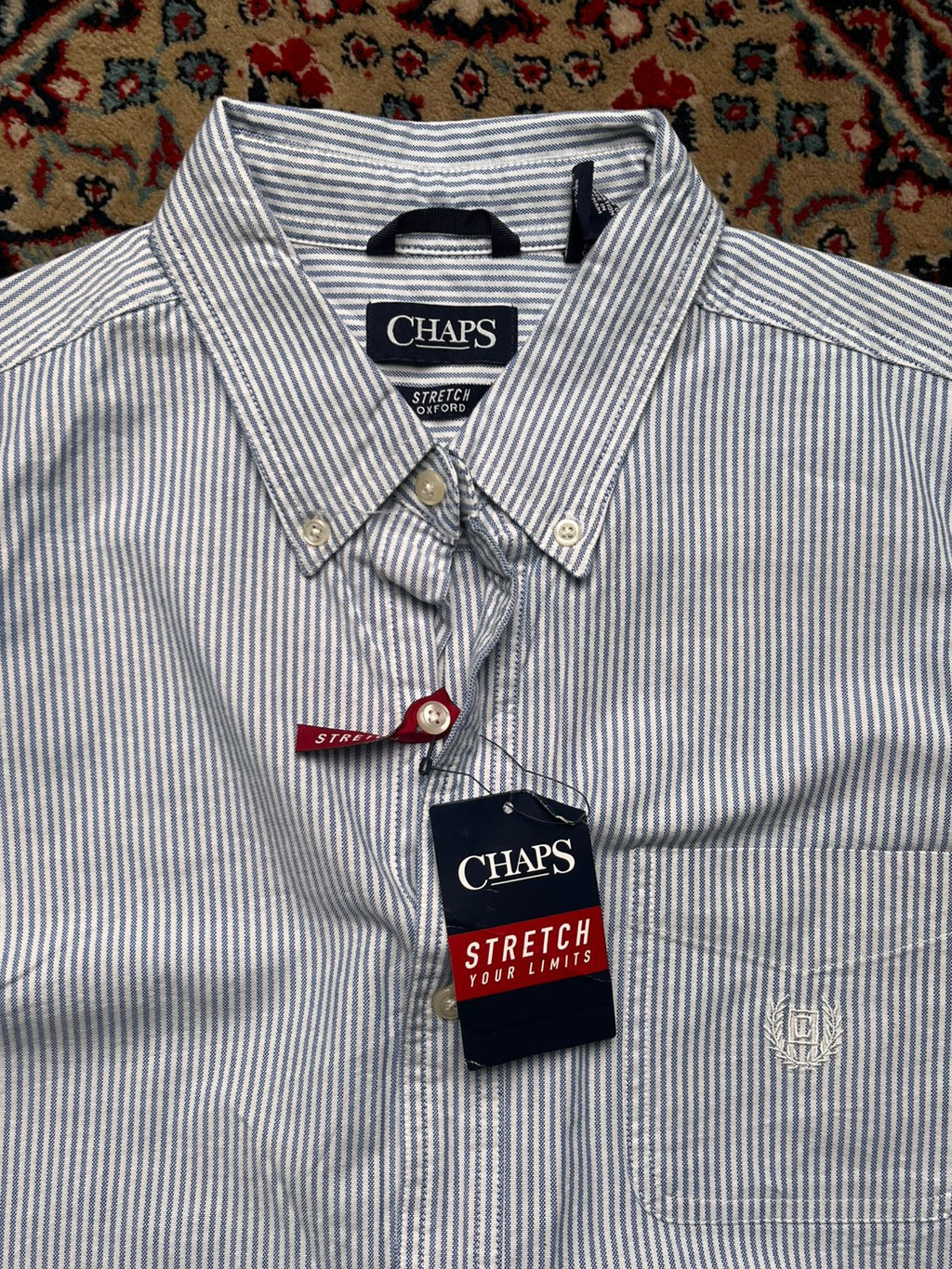 chaps button down dress shirts CHAPS by RL Blue White Striped Oxford BUTTON DOWN SHIRT – Retro Rags