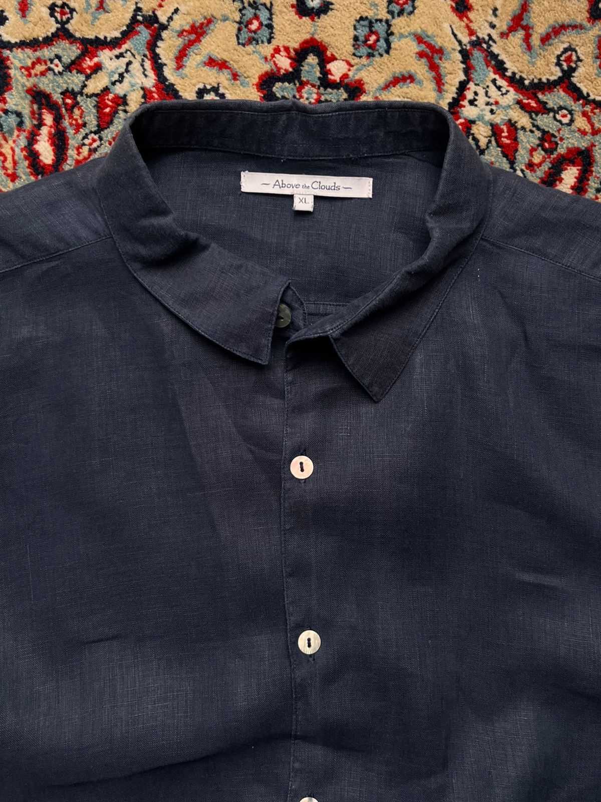 ABOVE THE CLOUDS  Navy Blue Linen BUTTON DOWN SHIRT
