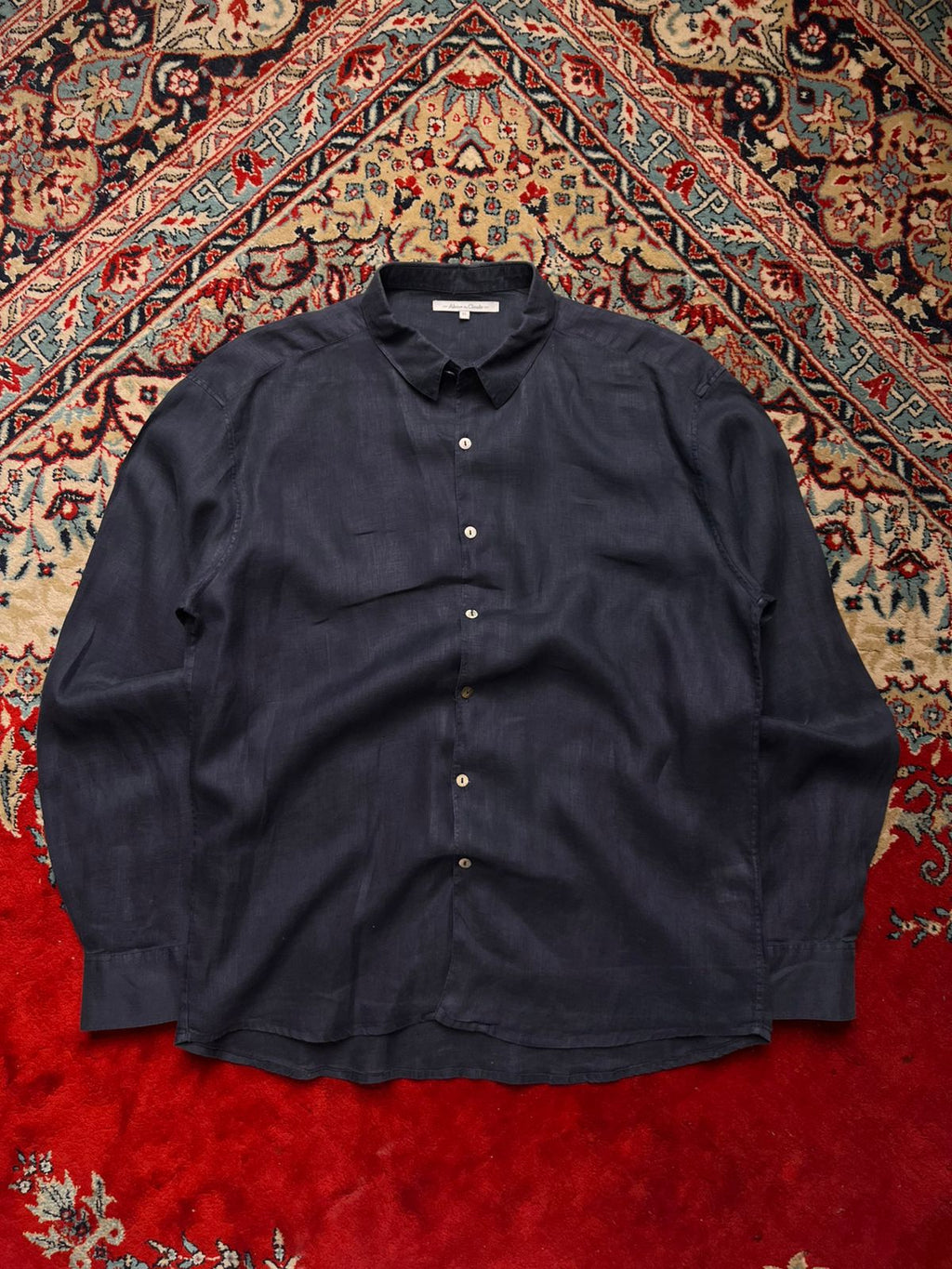 ABOVE THE CLOUDS  Navy Blue Linen BUTTON DOWN SHIRT