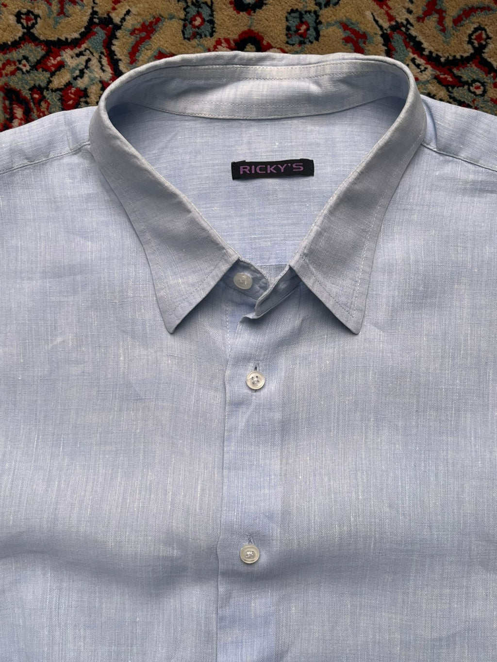 RICKY'S LIGHT BLUE LINEN TEXTURED BUTTON DOWN SHIRT
