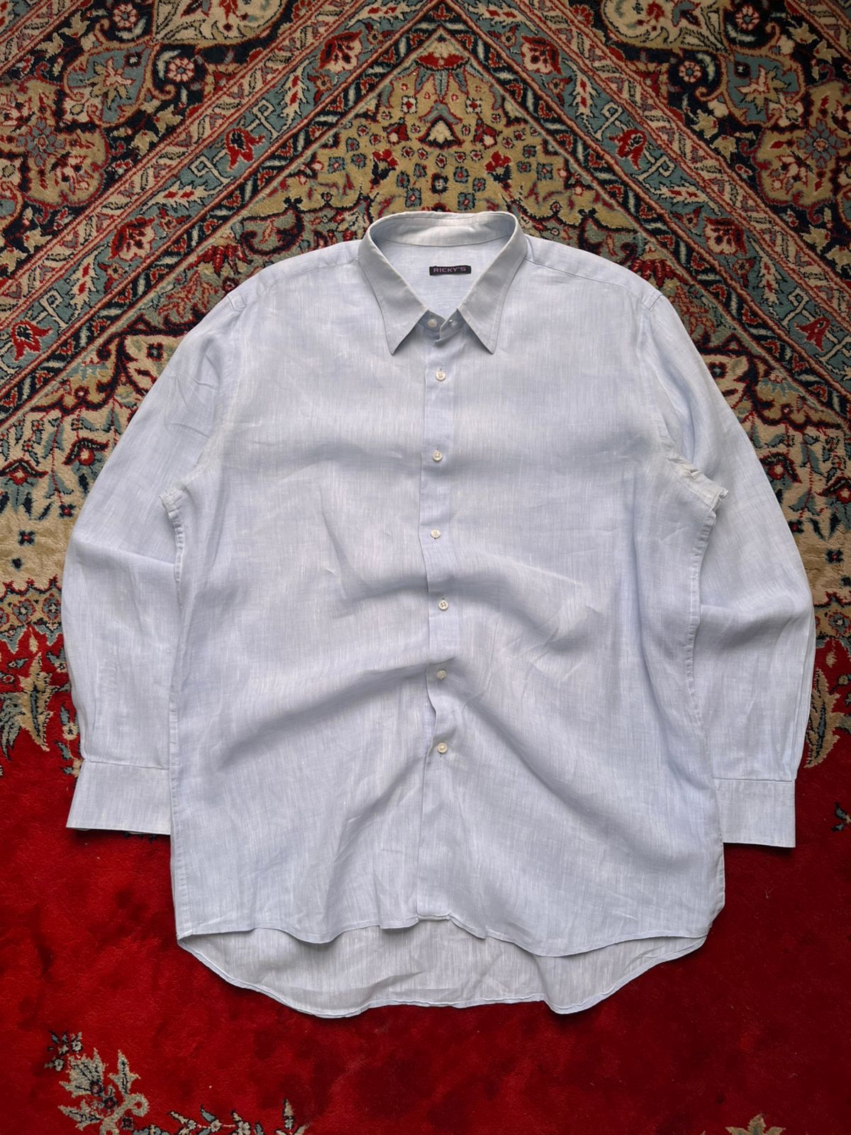 RICKY'S LIGHT BLUE LINEN TEXTURED BUTTON DOWN SHIRT