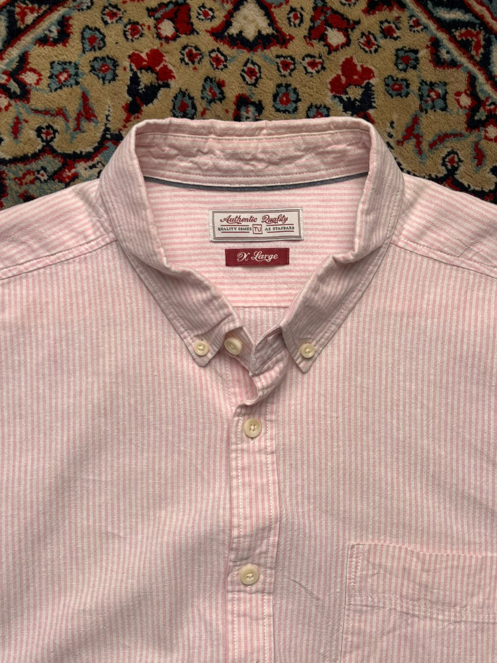 TU Pink White Vertical Striped BUTTON DOWN SHIRT
