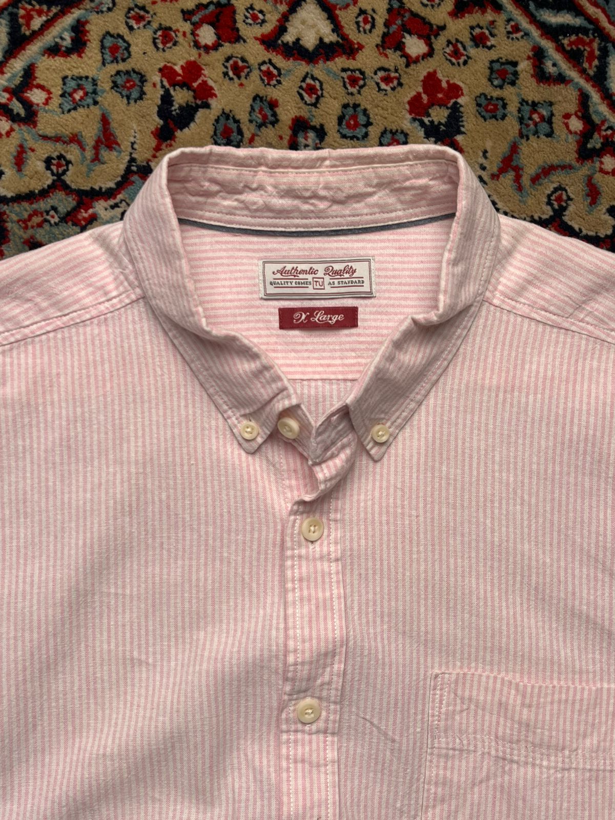 TU Pink White Vertical Striped BUTTON DOWN SHIRT