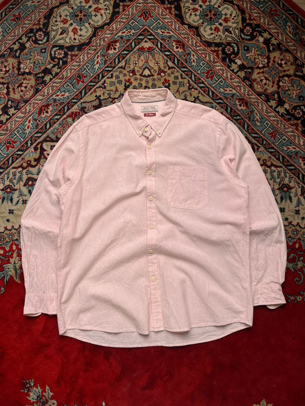 TU Pink White Vertical Striped BUTTON DOWN SHIRT